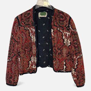 Anthropologie Paisley Quilted Jacket – Boho Lightweight Layer –Red/NAVY – VGUC